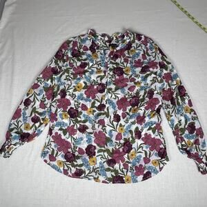 Talbots lightweight Cotton lawn Ruffled Pullover Blouse Top Womens Sz M